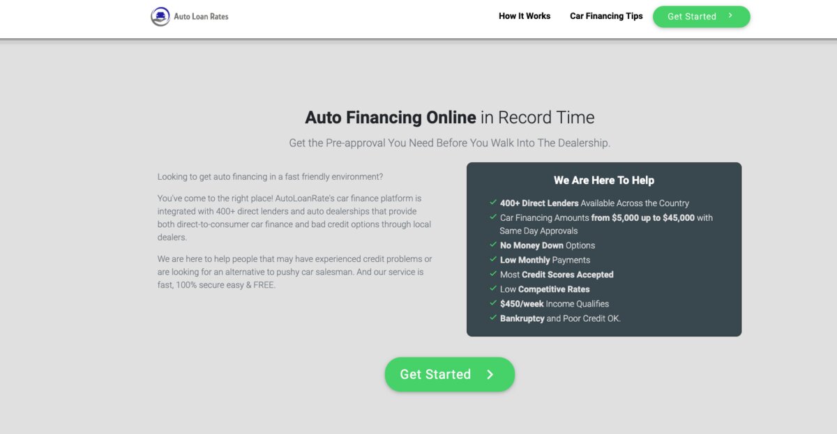 Screenshot of the AutoLoanRates benefits section