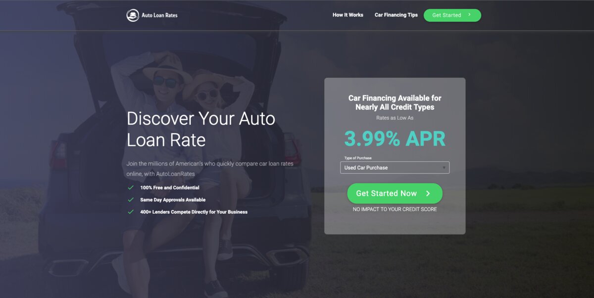 Screenshot of the AutoLoanRates homepage